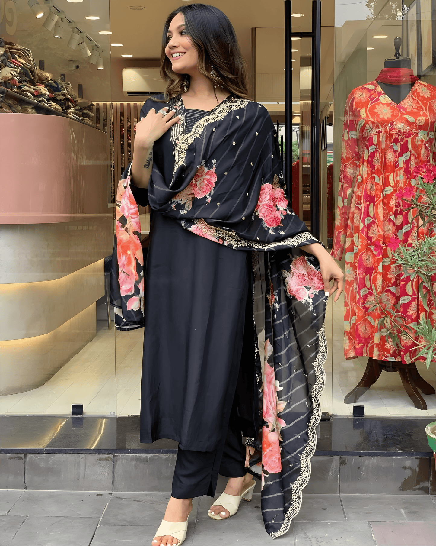Black Premium Muslin Suit Set with Intricate Embroidery