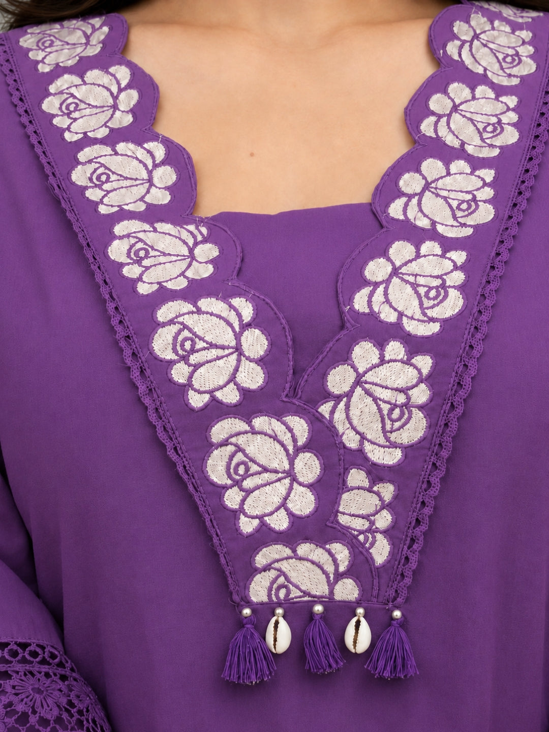 Royal Purple Embroidered Cotton Kurta Palazzo Set with Dupatta