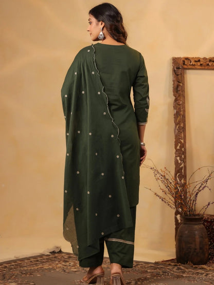 Forest Green Pure Cotton Embroidered Kurta Set with Farsi Salwar
