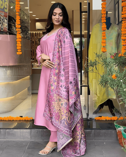 Pink Biscuit Cotton Suit Set for Women with Comfortable Fit