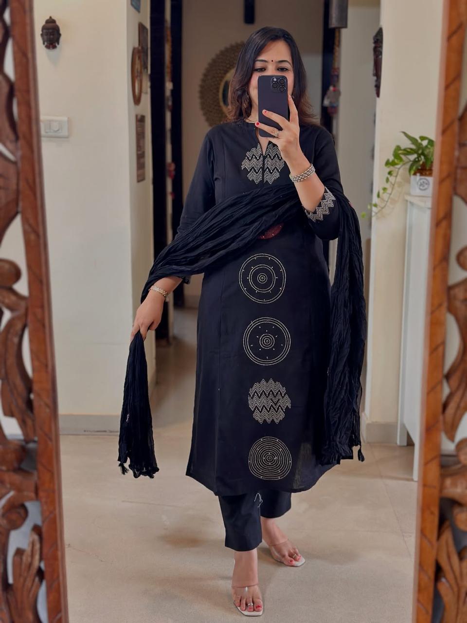 Deep Navy blue Pure Cotton Kurta Set with Embroidery – Festive & Casual Wear