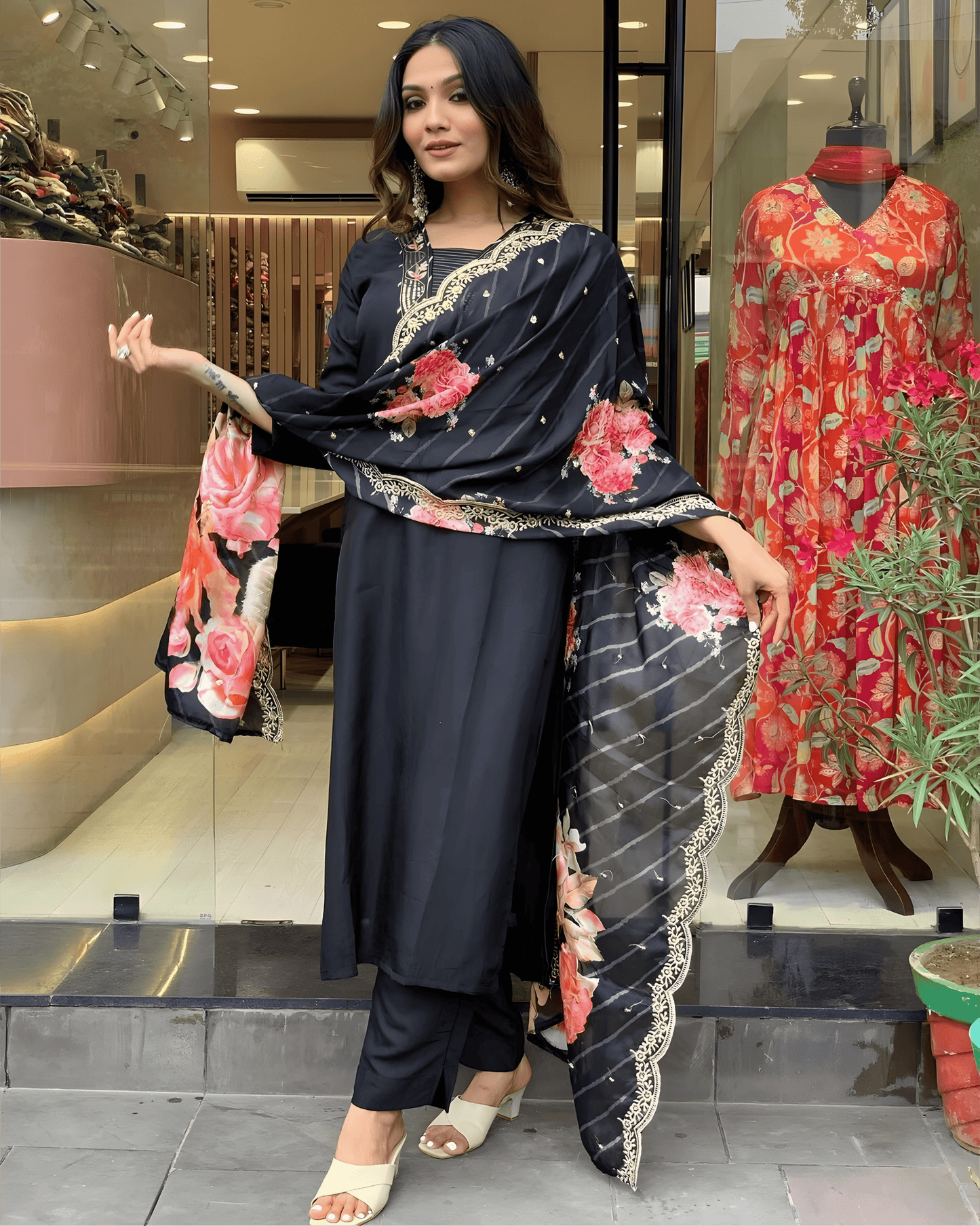 Black Premium Muslin Suit Set with Intricate Embroidery