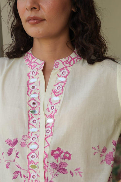 Elegant Cream & Pink Floral Printed Co-Ord Set with Designer Palazzo