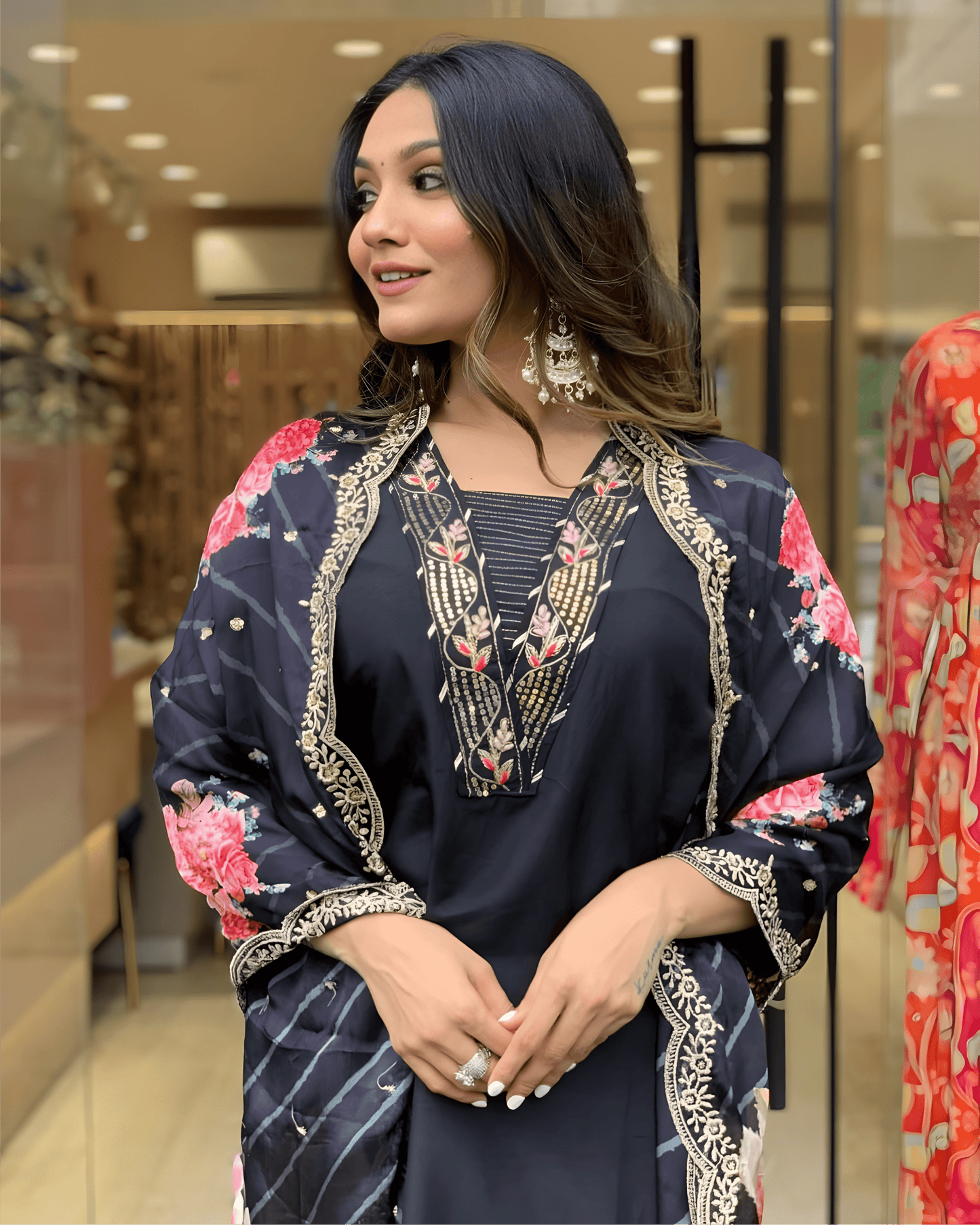 Black Premium Muslin Suit Set with Intricate Embroidery