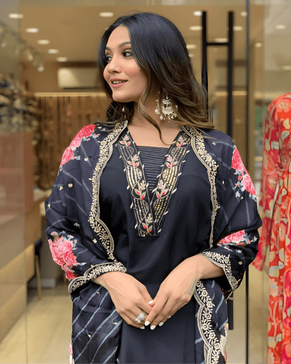 Black Premium Muslin Suit Set with Intricate Embroidery
