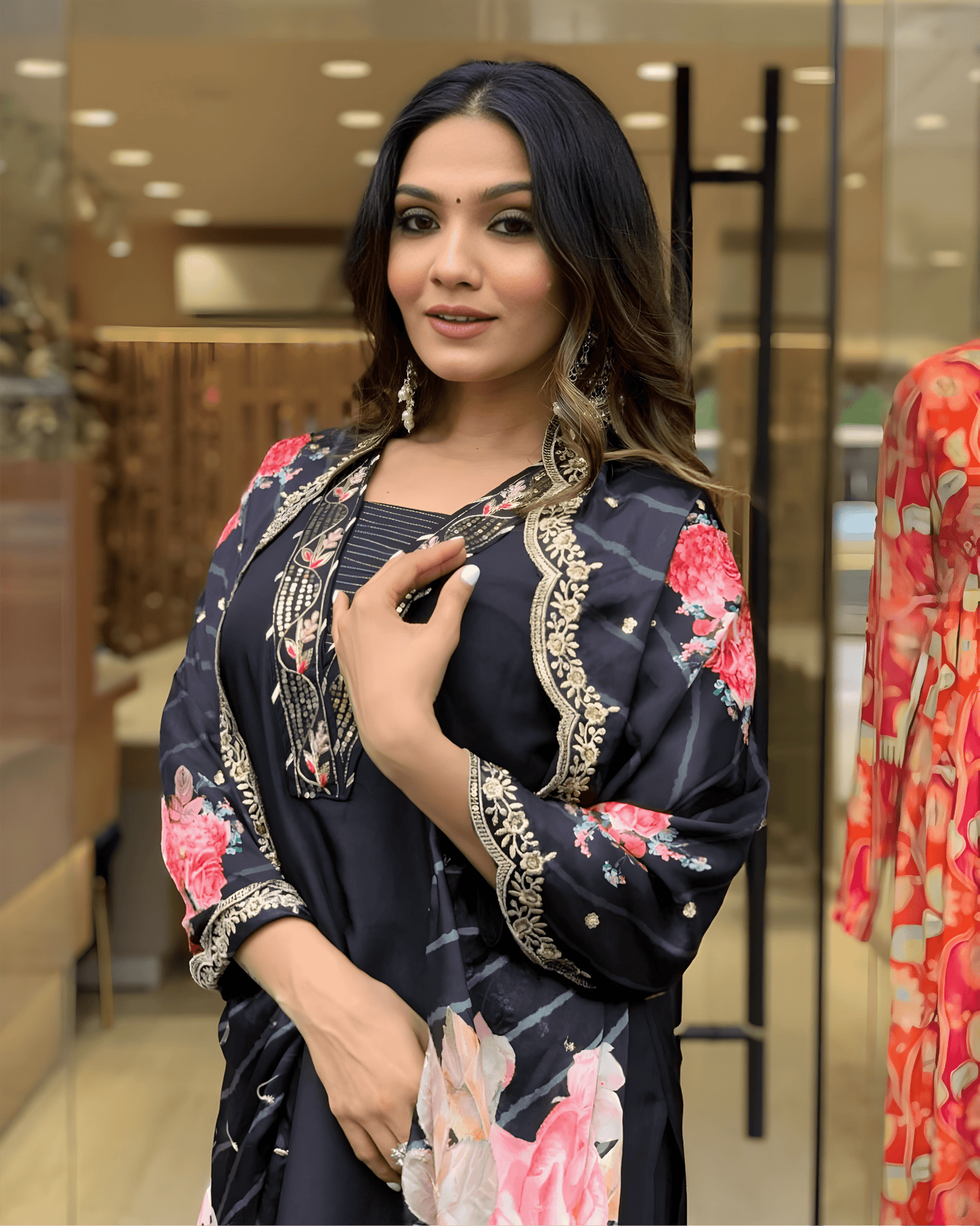 Black Premium Muslin Suit Set with Intricate Embroidery
