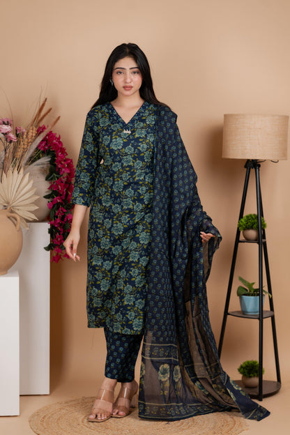 Indigo Jaipuri Cotton A-Line Suit Set – Daily & Office Wear