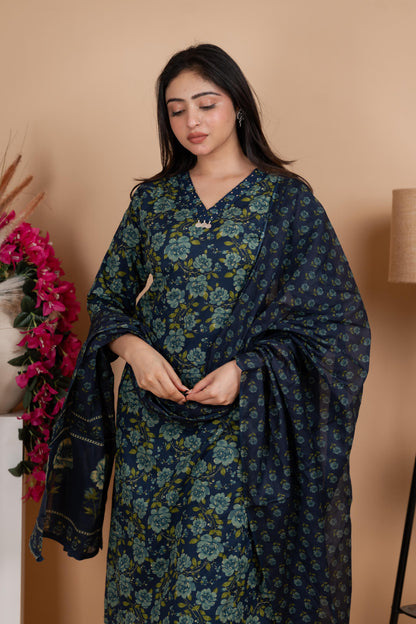 Indigo Jaipuri Cotton A-Line Suit Set – Daily & Office Wear