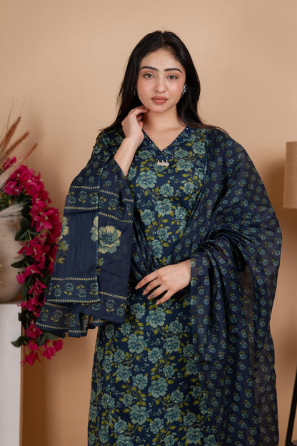 Indigo Jaipuri Cotton A-Line Suit Set – Daily & Office Wear