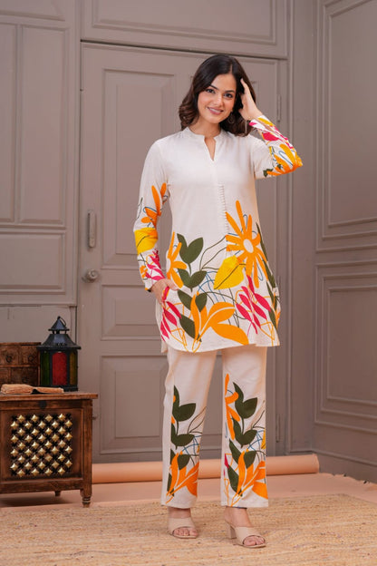 Ivory Cotton Flex Floral Print Co-ord Set