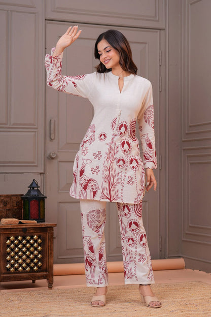 Ivory Flex Cotton Kurta Set with Maroon Motifs – Elegant Daily & Office Wear