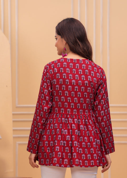 Maroon Cotton Printed Top – Everyday Casual Wear