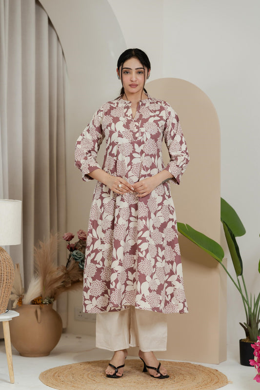 Premium Khadi Flex Kurta Set - Mauve with Cream | Soft & Comfortable