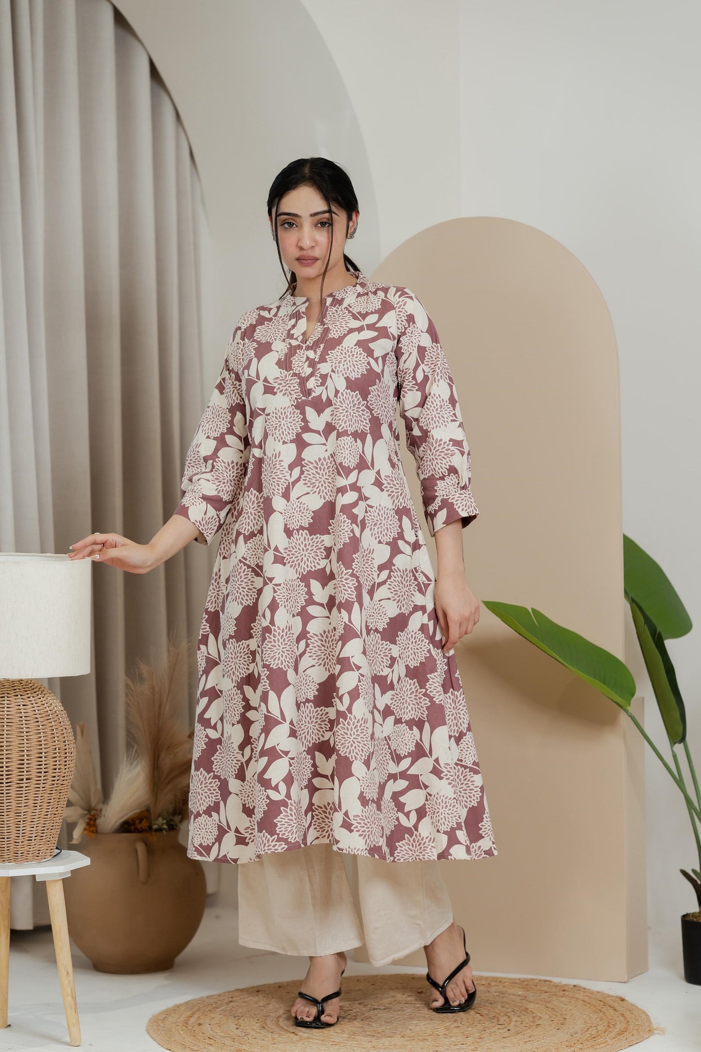 Premium Khadi Flex Kurta Set - Mauve with Cream | Soft & Comfortable
