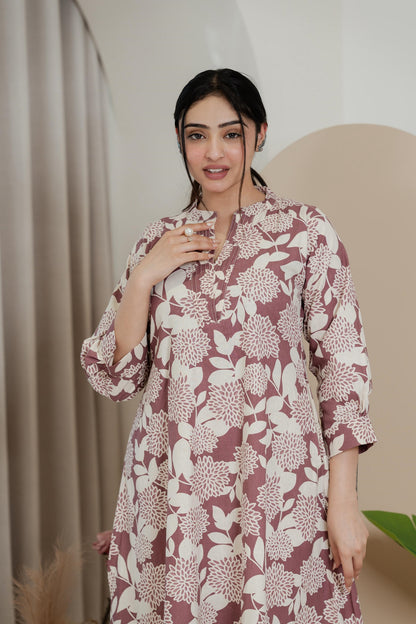 Premium Khadi Flex Kurta Set - Mauve with Cream | Soft & Comfortable