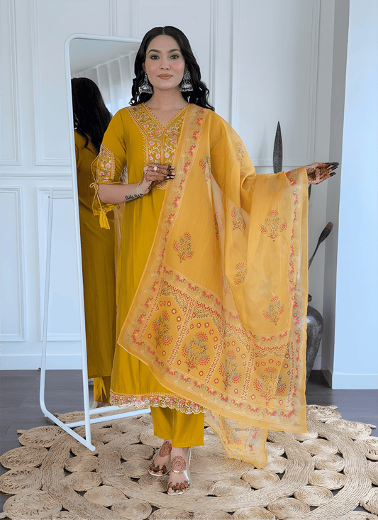 Mustard Yellow Premium Viscose Roman Suit Set - Soft & Smooth