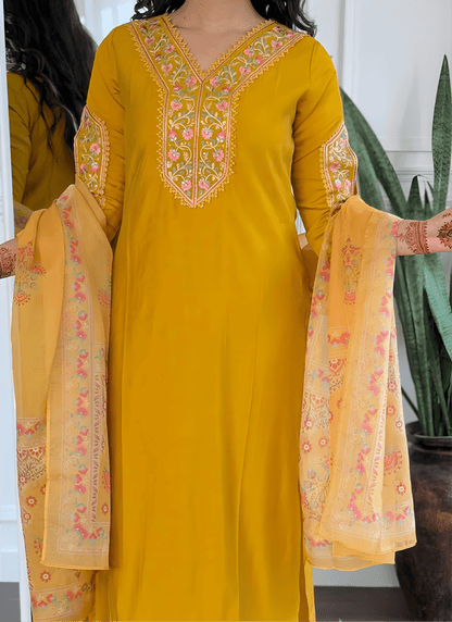 Mustard Yellow Premium Viscose Roman Suit Set - Soft & Smooth