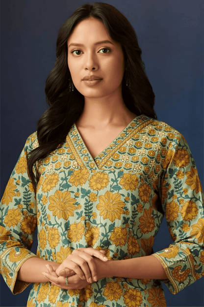 Printed Cotton Kurta Palazzos Set - Soft & Breathable