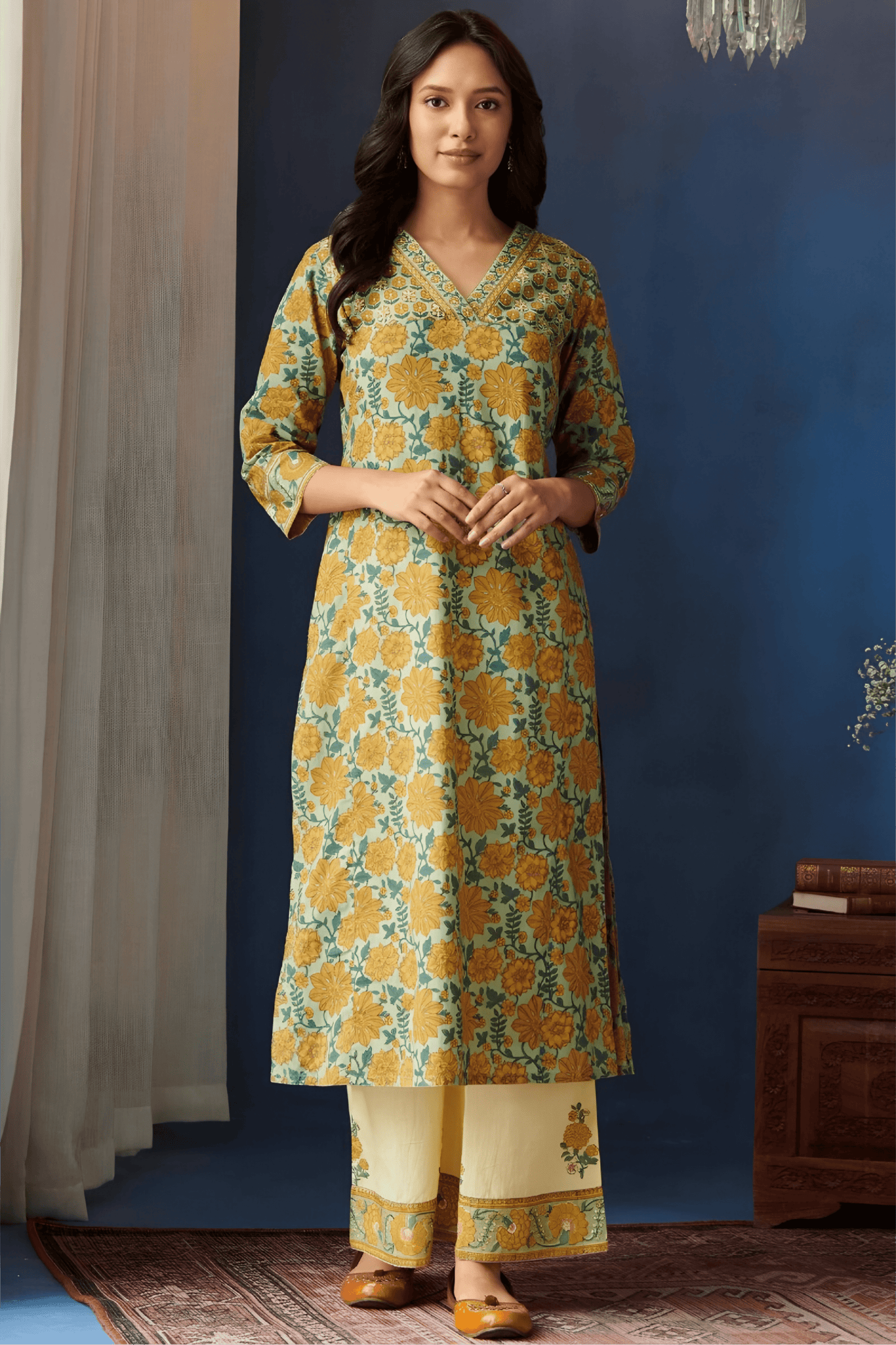 Printed Cotton Kurta Palazzos Set - Soft & Breathable