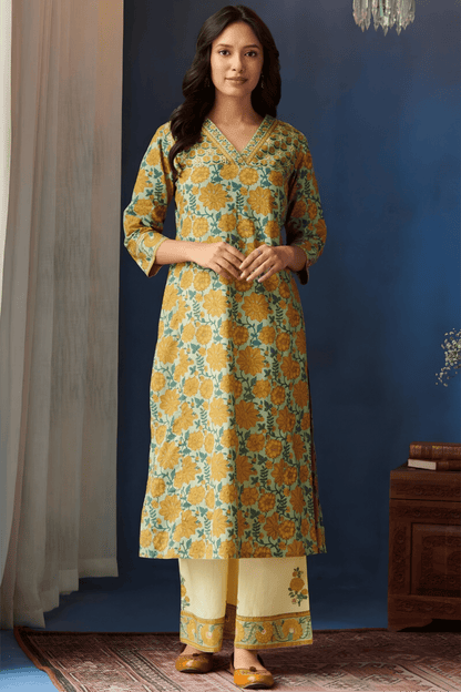 Printed Cotton Kurta Palazzos Set - Soft & Breathable