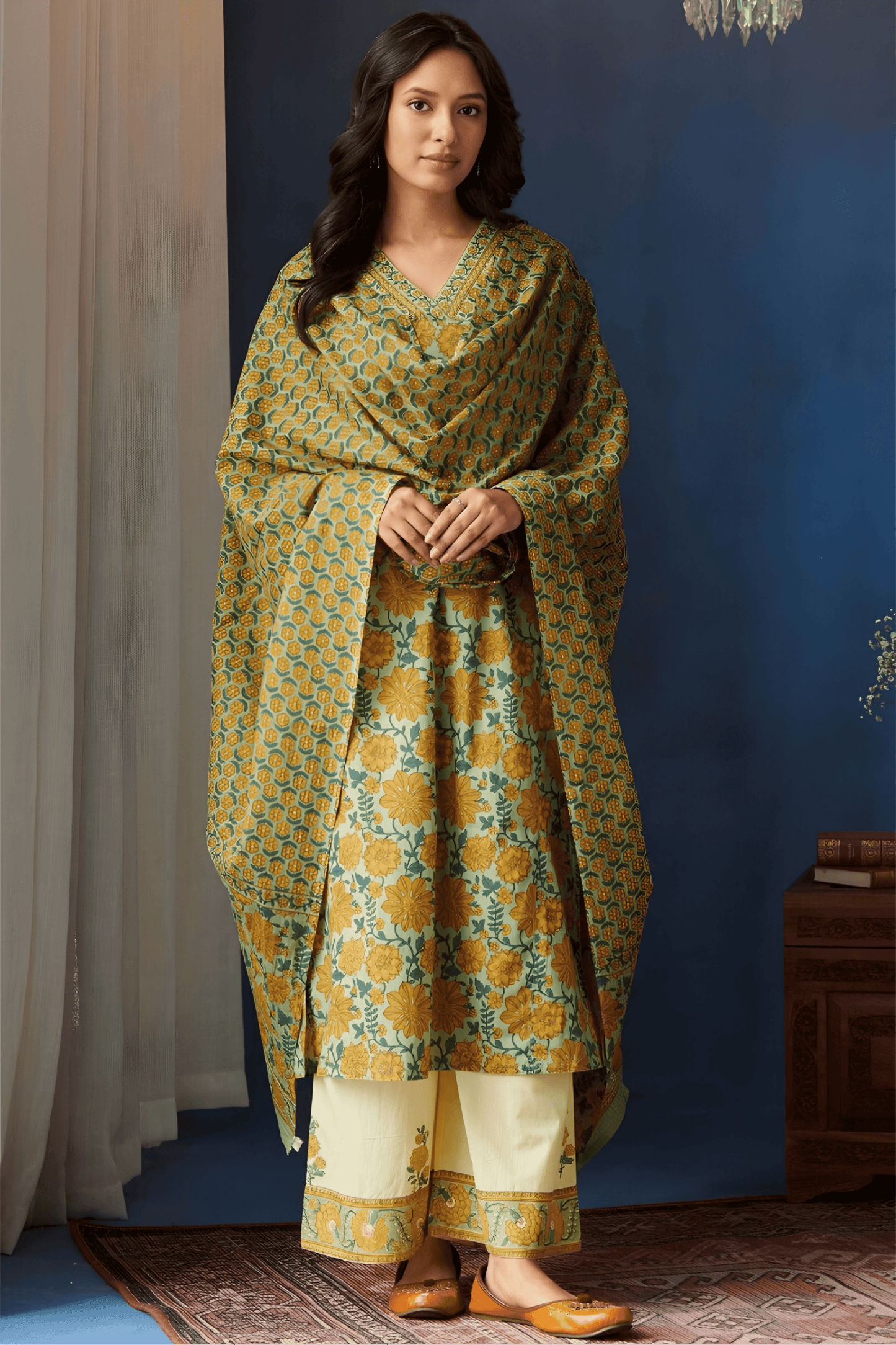Printed Cotton Kurta Palazzos Set - Soft & Breathable