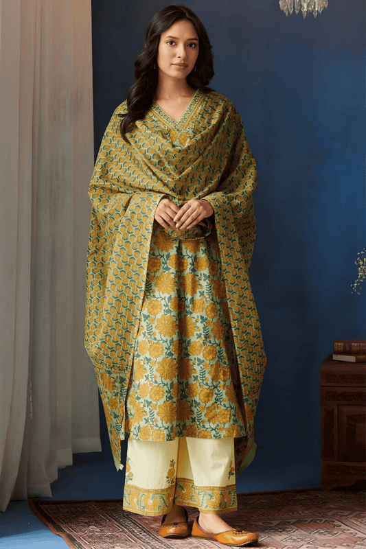 Printed Cotton Kurta Palazzos Set - Soft & Breathable