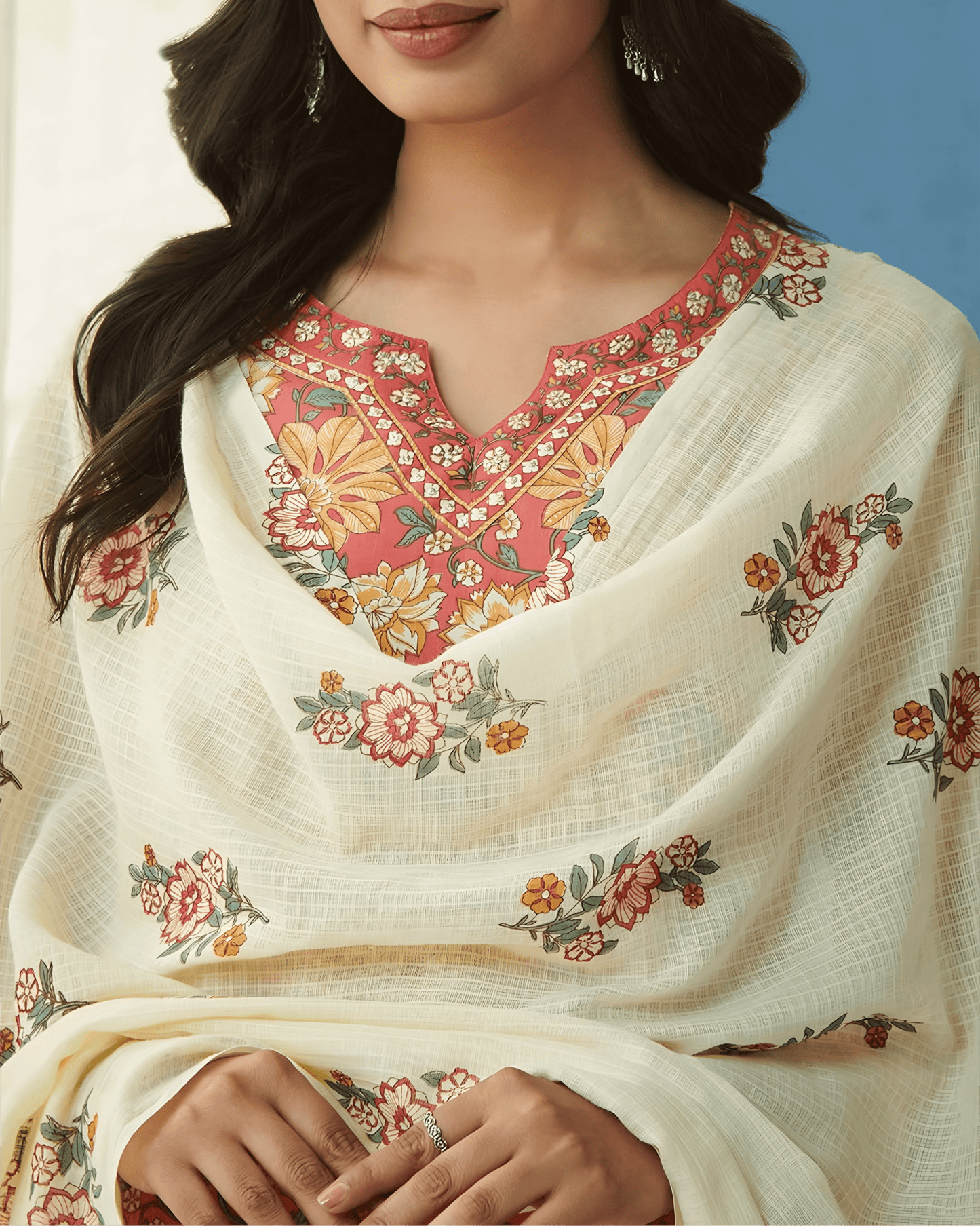 Printed Cotton Kurta Set with Palazzo & Dupatta - Soft & Breathable