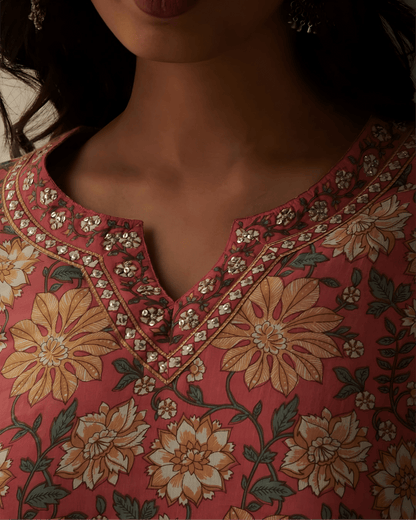 Printed Cotton Kurta Set with Palazzo & Dupatta - Soft & Breathable