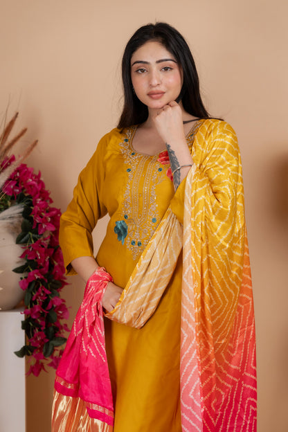 Yellow Pure Gaji Silk Suit Set for Women – Luxurious & Breathable