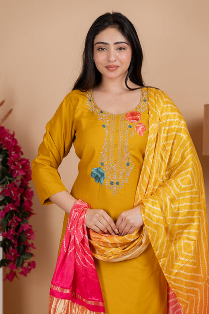 Yellow Pure Gaji Silk Suit Set for Women – Luxurious & Breathable