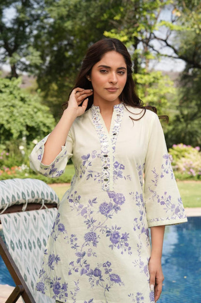 Soothing Lavender Floral Printed Co-Ord Set with Designer Palazzo