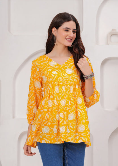 Sunshine Yellow Soft Cotton Top - Casual & Everyday Wear