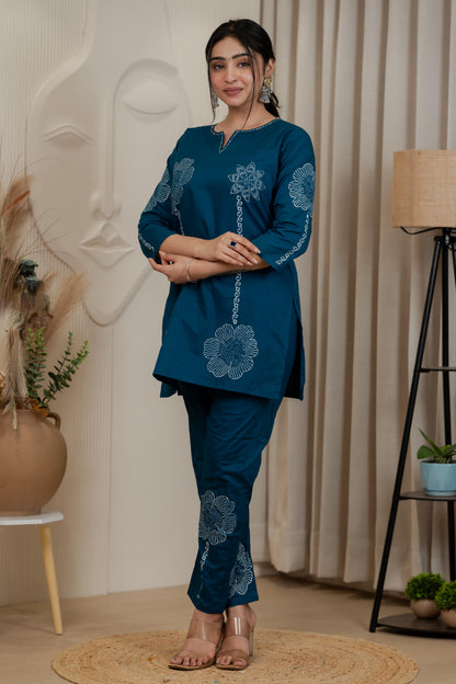 Teal Blue Premium Dhabhu Cotton Co-ord Set – Soft, Breathable