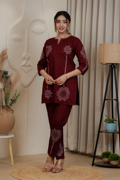 Rich Maroon Premium Dhabhu Cotton Co-ord Set – Soft, Breathable